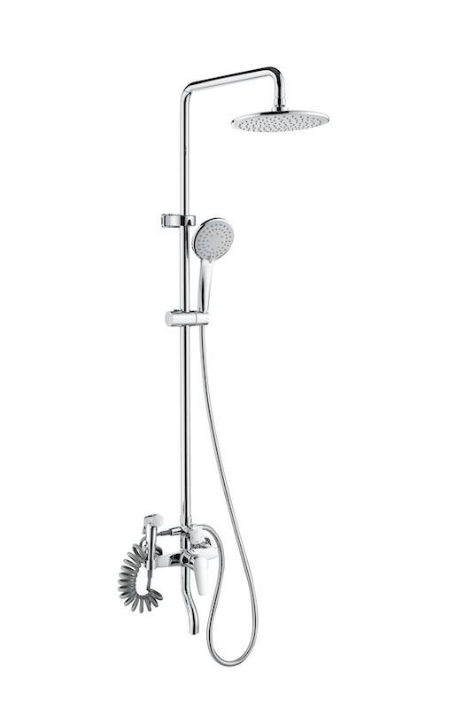 Bathroom Faucets: Exposed Shower Faucet Set with Rain and Handheld Shower