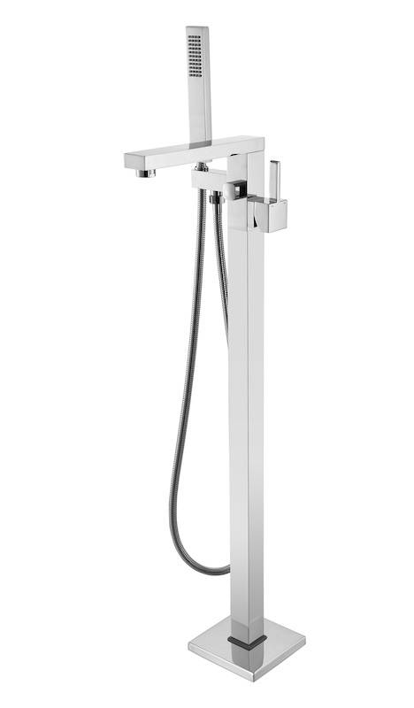 Freestanding Tub Faucet | Modern Square Chrome Freestanding Bathtub Faucet with Hand Shower for Bathroom | EVAKAN