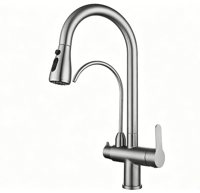 Pull-Down Kitchen Faucet | Brushed Nickel Dual Tap | EVANKA