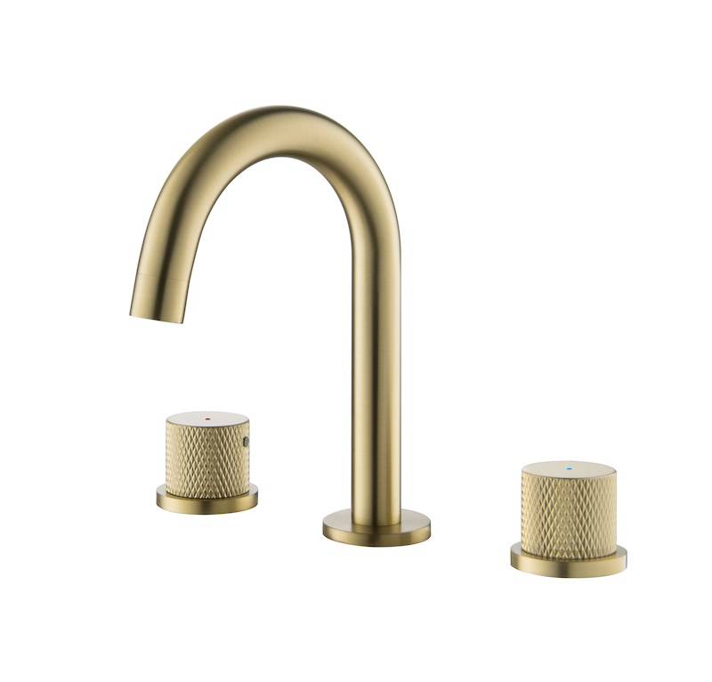 Widespread Bathroom Faucet Brushed Brass Knurled Handle EVANKA